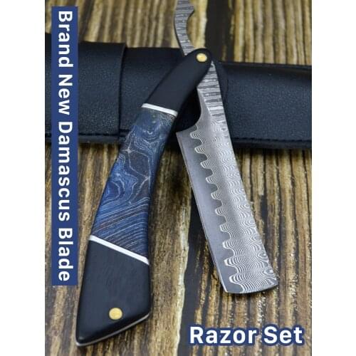 Handmade Damascus Steel Classic Razor Wooden Handle With VG10 Steel Cutter Head Folding Shaving Razor With Bag 4pcs/set G08014