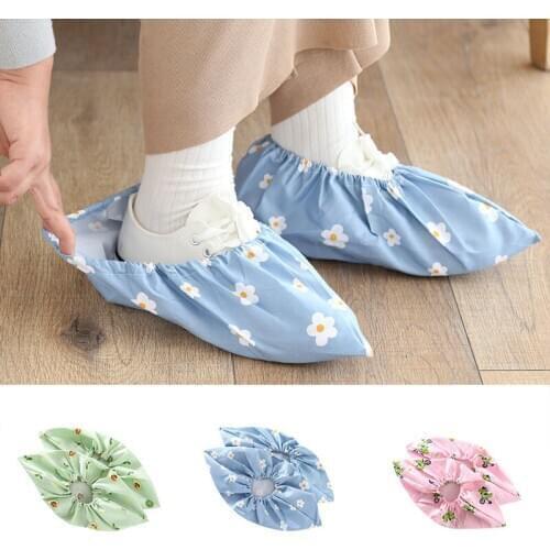 Washed Cloth Shoes Cover Thick Wear-resistant Foot Cover Indoor Dust Foot Cover Print Floral Avocado Reusable Shoes Accessories