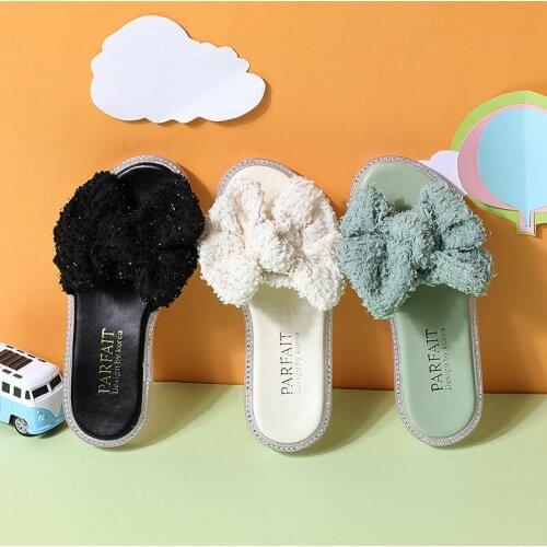 2021 Summer Girls Slippers Bow Soft Bottom Flip Flop Kapcie Pantuflas Kids Shoes Chinelo Size 26-36