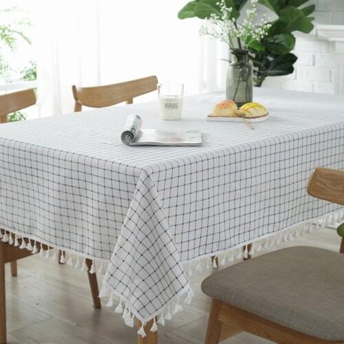 Tassel Rectangle Table Cloth Cotton Linen Wrinkle Free Anti-Fading Tablecloths Washable Table Cover for Kitchen Dinning Party