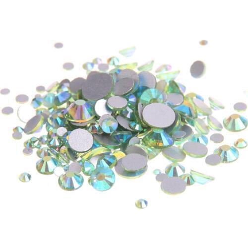 Super Glitter Peridot AB Flatback Non HotFix Crystal Rhinestones For Nail Art Glue one Strass Shoes And Dancing Decoration