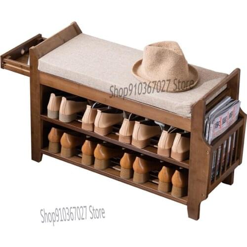 Shoe Changing Stool Shoe Cabinet Solid Wood Door Shoe Stool Entering The Door Storage Stool Can Sit Creative Bamboo Shoe Rack