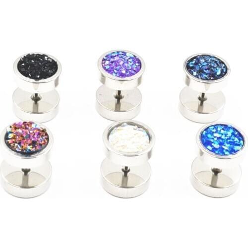 50pcs Stainless Steel Body jewelry Ear Stud Fake Ear Plugs Cheat Tunnels Illussion Plugs Glitter Gems Free Shippment NEW 10mm