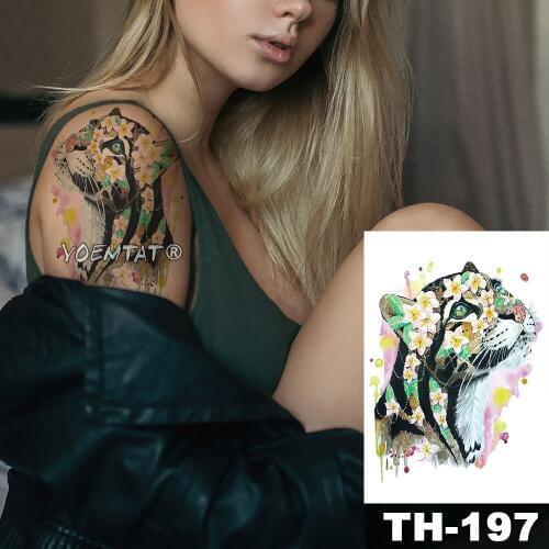 Waterproof Temporary Tattoo Sticker Watercolor leopard cherry pattern animals Water Transfer body art flash fake tatoo