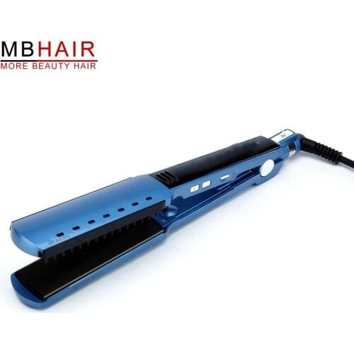High quality professional Nano Titanium Ceramic Hair Straightener Iron adjust temperature wet and dry Blue Free shipping