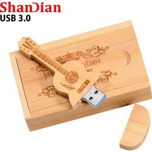 SHANGDIAN usb 3.0 free custom logo wooden guitar pendrive USB 2.0 flash memory stick 4GB 8GB 16GB 32GB 64GB metal keychain gift