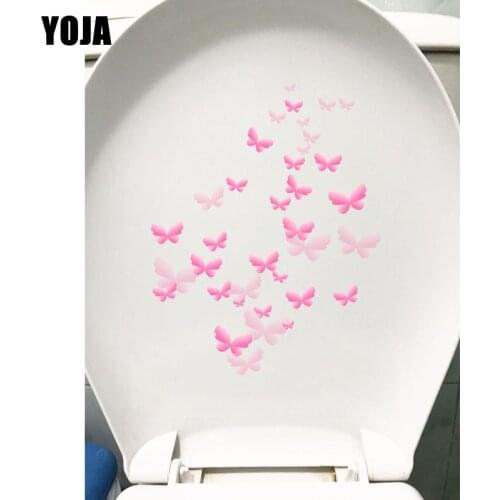 YOJA 23.8X23CM Pink Butterflies Wall Sticker Home Room Decor Toilet Decal Cartoon Animal T3-1258