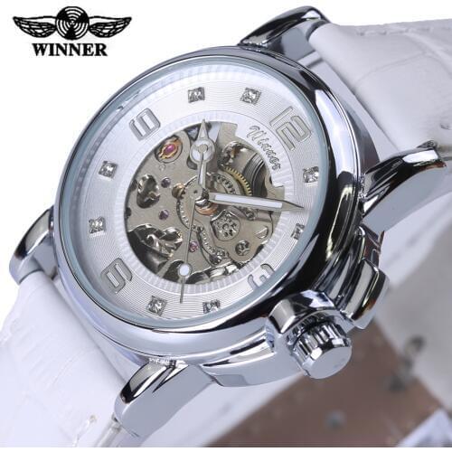 Fashion Brand Winner Women Automatic Mechanical Skeleton Watch Female Leather Strap relojes mujer Dress Wrist Watches