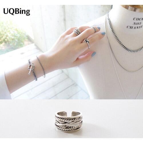 2019 New Arrival Exaggerated Retro Vintage Style Layer Ring Fashion 925 Silver Open Rings For Women Party Gift Anel Prata Sale