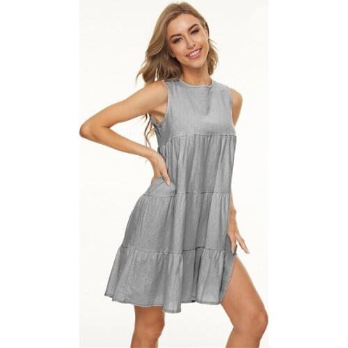 Summer Dress Women Robe Femme Solid Color A-Line Dresses Sleeveless Loose Dress For Woman Clothing 2021 Casual Vestido De Mujer