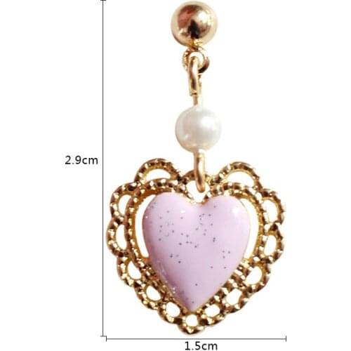 Cute Sweet Style Pink Color Alloy Hollow Love Heart Earrings For Women Fashion Ear Jewelry Accessories 1 Pair