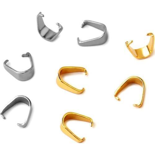 100pcs 3x7/4x9/5x10mm Gold Silver color Stainless Steel Pendant Pinch Bail Clasps Silver Tone For DIY Jewelry Findings