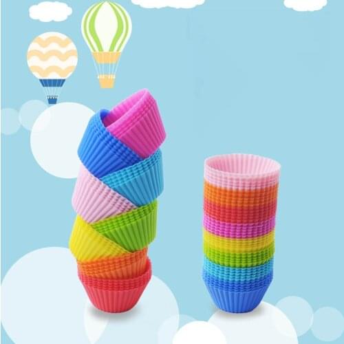 12Pcs/Set Cake Decorating Tools Reusable Baking Molds Nonstick Silicone Round Shaped Mix Color Muffin Cupcake Kitchen Supplies