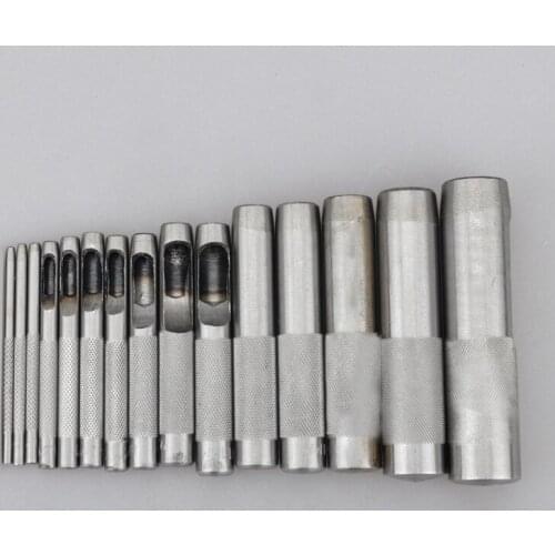 15pcs 2mm-22mm DIY Drilling Bit Leather Craft Puncher Flat Hole Punch Maker Cutter Chisel Tool Set
