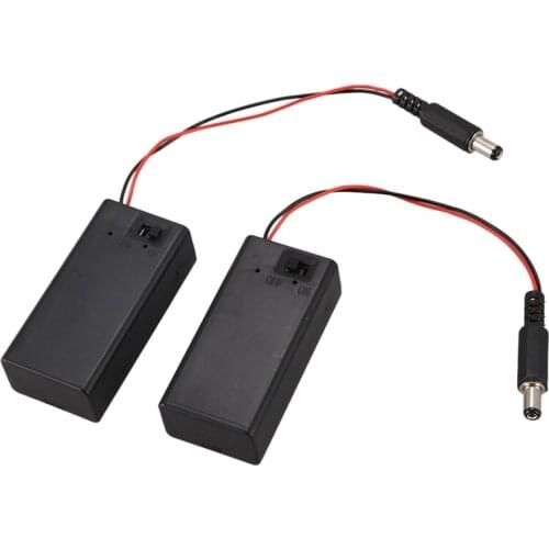 2pcs 2.1 x 5.5mm Male Plug Case Box Holder w Cover for 9V Battery