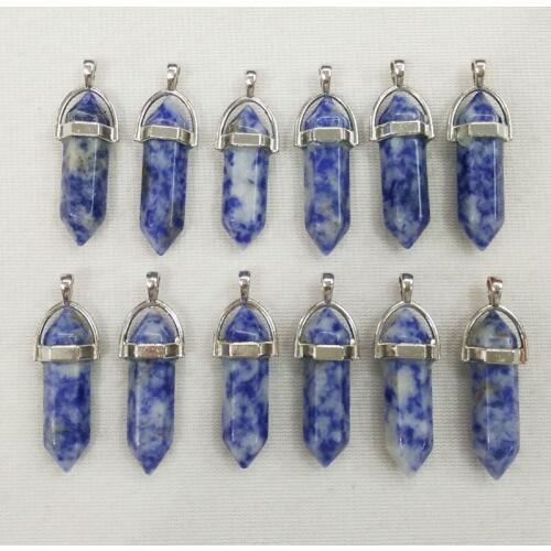 2018 Popular natural sodalite stone bullet shape charms point Chakra pendants for jewelry making 12pcs/lot Wholesale free