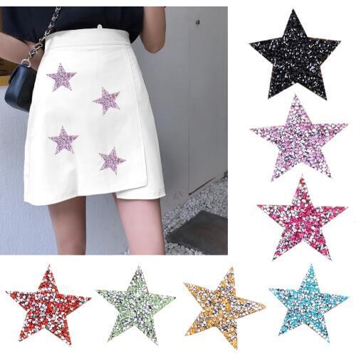 6cm color Crystal Rhinestone Star Patches DIY Motif Iron on Patches Applique Badge For Heat Transfer Clothing Shoe Bag Sticker