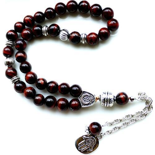 8mm brown tiger eye Stone bead Round Shape 33 Prayer Beads Islamic Muslim Tasbih Allah Mohammed Rosary For Men&Women