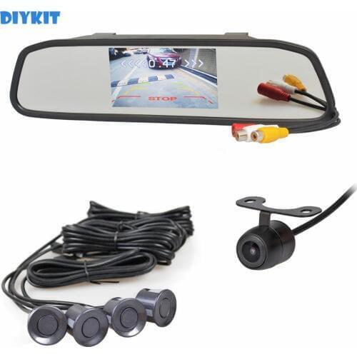 DIYKIT Video Parking Radar 4 Sensors 4.3" Car Mirror Monitor + HD Rear View Car Camera Parking Assistance System Kit