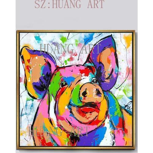 Large Canvas Art Cheap 100% Hand painted Animal Lovely Pig Oil Painting Modern Living Room Wall Decor Picture no Framed