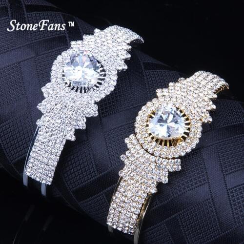 StoneFans Heart Cubic Zirconia Bangles for Women Wedding Jewellery Wholesale Bridal Cuff Bangles Bracelets Ladies New Jewelry