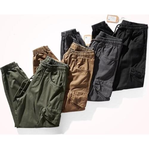 Cargo Jogger Pants Elastic Waist Drawstring Loose Retro Trendy Men 's Trousers