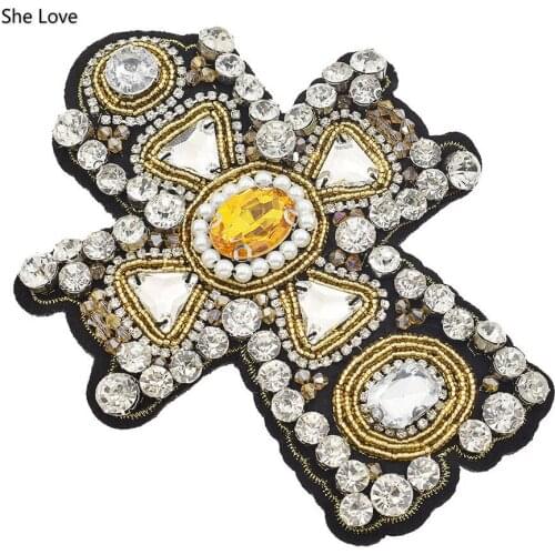 Chzimade 15.5x12cm Elegant Rhinestone Beads Patch Handmade Sewing On Applique For Clothes Bags Diy Decoration