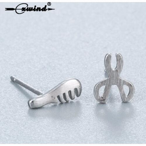 Cxwind Asymmetric Scissors Comb Stud Earrings Jewelry Gifts Charm Funny Piercing Earring for Women Girls oorbellen