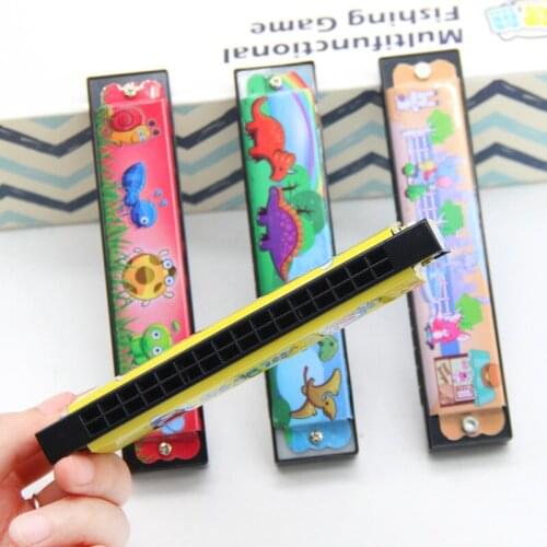 Childrens Colorful Double Row 16 Hole Wooden Painted Harmonica Creative Early Enlightenment Toy For Baby Kids Random Color