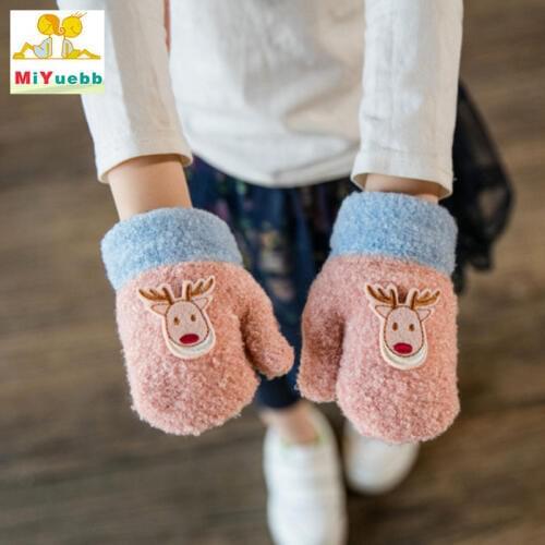 Child style Boy Girl Knit Gloves Winter Children kids 1-6 year old Warm Mittens Cotton Wool Solid lovely Christmas elk Gloves ST