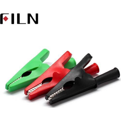 FILN 76mm Pure Copper Nickel Plated Car Alligator Clips Battery Clamps Crocodile Clip Complete Insulation