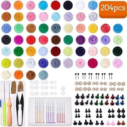 Imzay 204PCS Needle Felting Kit For Beginner, 60 Colors Wool Roving, Wool Felting Tool Kit Foam Mat Needle Felting Supplies