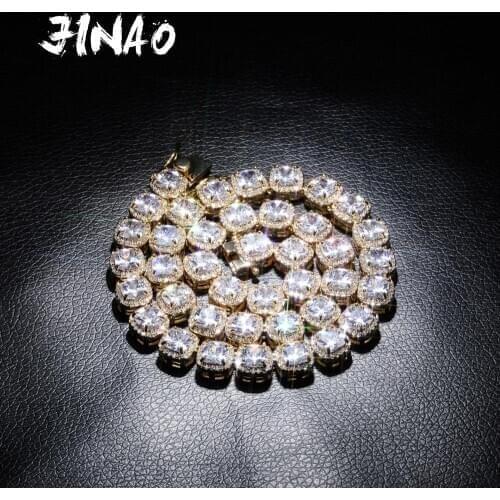 JINAO 10mm Square Zircon Large Size Tennis Chain Necklace Ice Out Bling CZ Charm Hip Hop Fashion Jewelry For Men