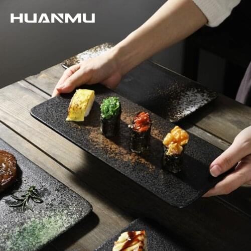 Ceramic Tableware Sushi Plate Rectangular Flat Plate Restaurant Decorations Dinner Plate Home Japanese Cuisine Dessert Cake Dish