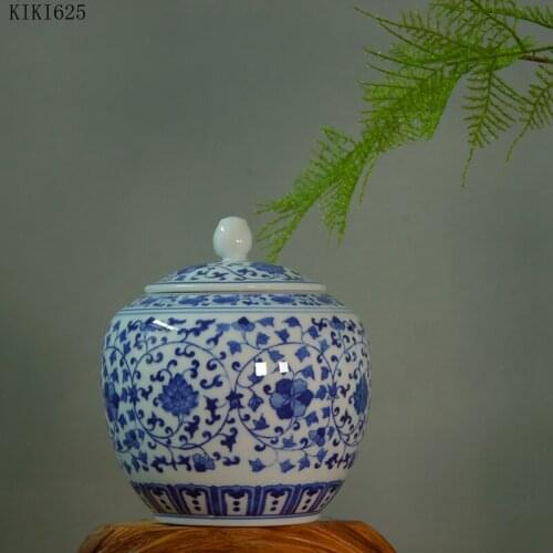 Chinese Blue and White Porcelain Tea Caddy with Lid Household Ceramic Sealed Storage Jar Candy Food Storage Container Home Decor