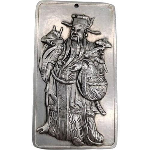 Chinese old Tibetan silver relief Fortuna Waist Card amulet pendant Feng Shui lucky pendant