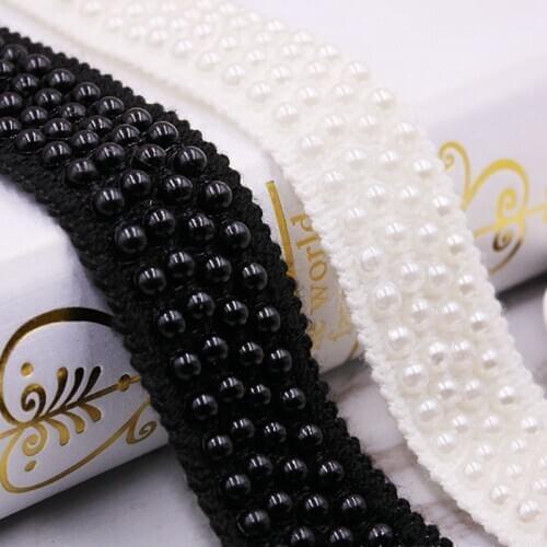 1Yards/lot Pearl Beaded Lace Trim Tape Fabric White/black Lace Ribbon clothing Sewing Garment Embroidered Headdress Materials