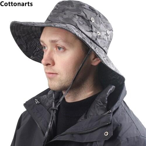 Summer Travel Camouflage Fishing Cap Unisex Adjustable Drawstring Sunscreen Anti-UV Sunhat Foldable Casual Wide Brim Bucket Hats