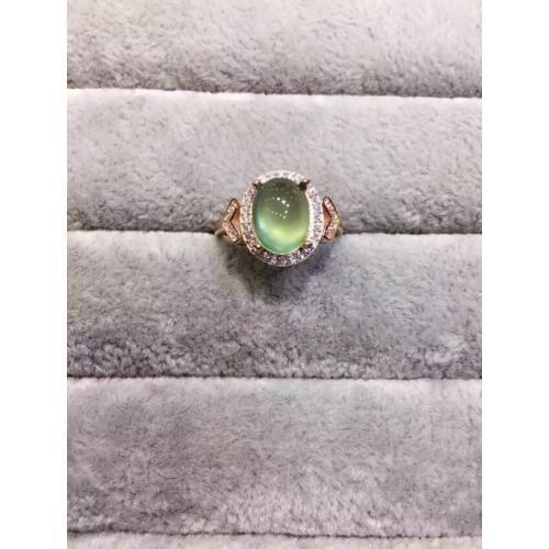Natural green prehnite Ring Natural gemstone Ring S925 sterling silver trendy Elegant tree Triangle women gift Jewelry