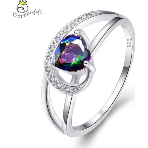 New Luxury Rainbow Blue Heart CZ 925 Sterling Silver Ring Tourmaline Female Women Wedding Jewelry Lover Gift Size 6 7 8 9 Anillo
