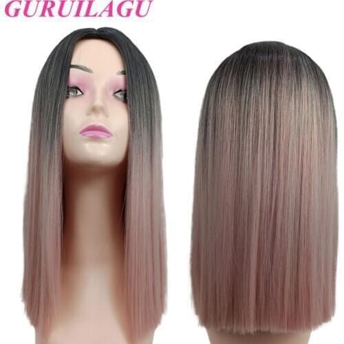 GURUILAGU Synthetic Wigs for Women High Temperature Fiber Pink Black Brown Bob Wig Straight Synthetic Hair Cosplay Wig Women