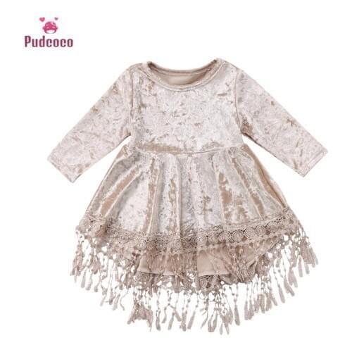 Pudcoco Lovely Christmas Dress Baby Girl Clothes Kids Girls Velvet Tassel Flower Bridesmaid Wedding Dress Princess Dresses 1-5T