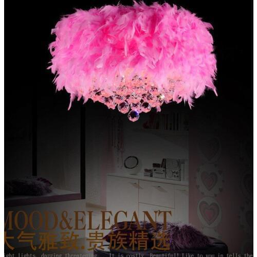Multi color feather pendant lights childrens room hanging light crystal pendant lamp bedroom kids wedding lighting fixture