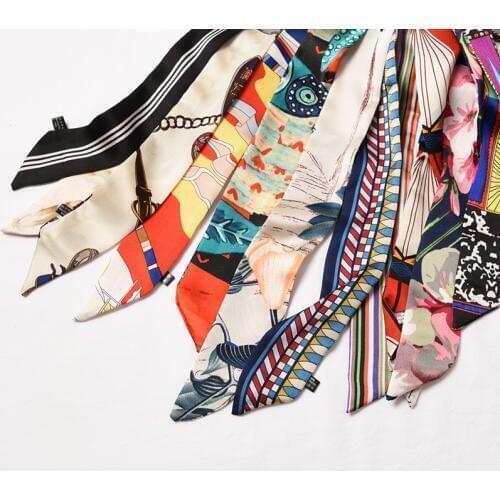 2021 CHIC Lengthen 200cm Small Narrow Long Scarf For Women Thin Printing Tie Belt Scarfs Women Neckerchief Waistband Ribbon Bag