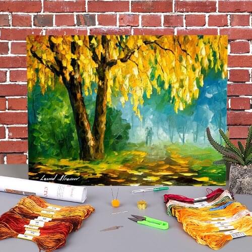 The Leaves That Never Fall Printed Water-Soluble Canvas 11CT Cross-Stitch Embroidery Complete Kit DMC Threads Design