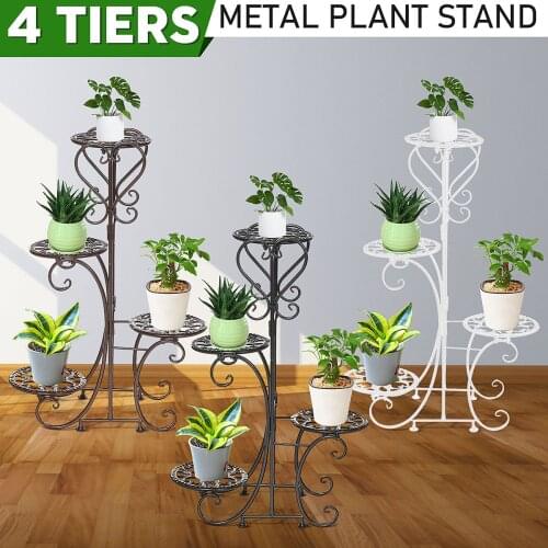 Upgraded 4 Tires Indoor & Outdoor Iron Art Plant Stand Flower Pot Holder Display Bookshelf Rack Plants Garden Patio Home Decor
