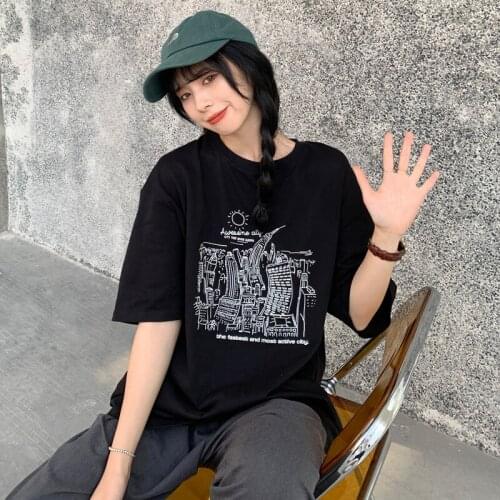 Female Korean Harajuku Loose Lazy Ins Tshirt Womens T-shirts Tops Japanese Kawaii Ladies Ulzzang Clothes For Women