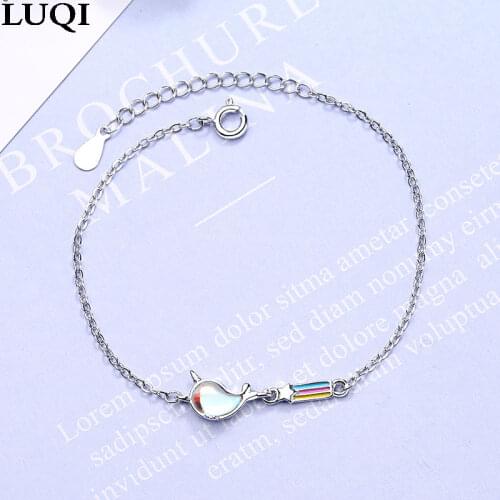 Womens Fashion S925 Silver Plated Platinum Moonstone Little Whale Rainbow Bracelets XZS