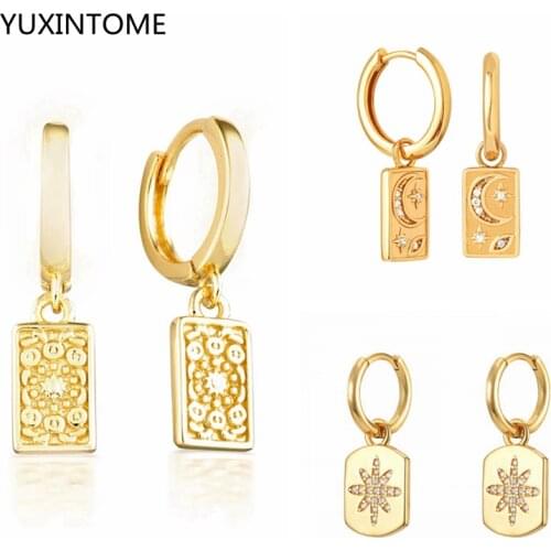 Fine 925 silver ear buckle New Retro Personality Square Pendant Hoop Earrings For Women Girl Punk Fine Birthday Jewelry Gift