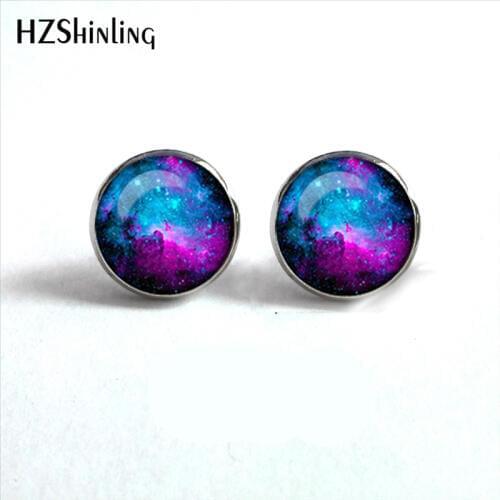NES-0027 Nebula Galaxy Earrings Orion Nebula Glass Earrings Spiral Galaxy Jewelry Studs Earrings Glass Cabochon HZ4